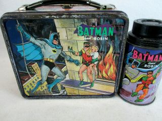 Vintage 1966 Batman & Robin Metal Lunch Box & Thermos By Aladdin