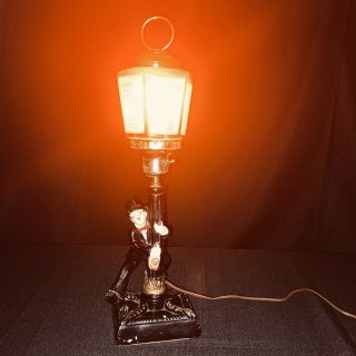 Vintage Bar Lamppost W/charlie Chaplin Top Hat Drunk Man Lamp Light