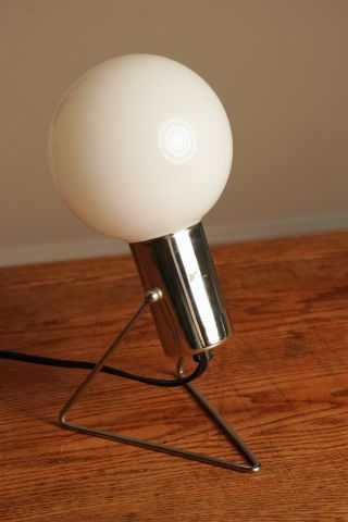 Vtg Mid Century Modern Chrome Cylinder Glass Ball Orb Table Lamp Swivel