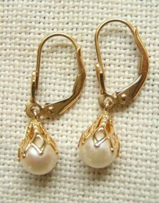 Vintage 14k Gold Earrings With Dangle Pearl