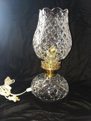 Vintage Waterford Crystal Tulip Shade 2 - Piece Electric Hurricane Lamp 13”