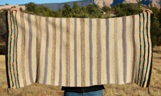 Vintage Navajo Indian Striped Double Saddle Blanket Rug Handspun Vegetal Dyes 2