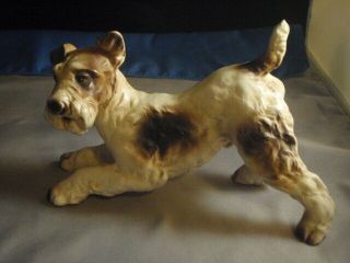 Vintage Japan Porcelain Airedale Wire Hair Fox Terrier Dog Figurine Playful Cute