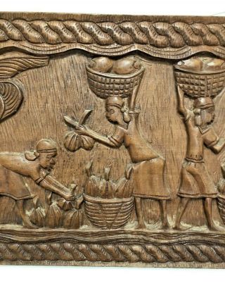 LARGE Afro - Haitian Wood Carving Wall Art - Vintage SIGNED ABNER - 15.  5 