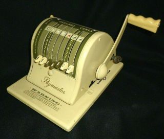 Vintage Paymaster Ser.  S1000 Check Writer Stamping Machine Mechanical Crank,  Key