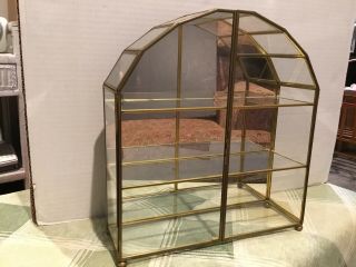 Vtg.  Brass Glass & Mirror Back Small Display Case Cabinet