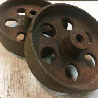 Vintage Industrial Set (2) Metal Cast Iron Wheels 8” Steampunk Cart