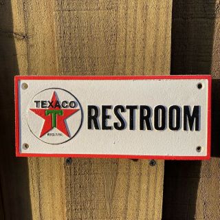 Vintage Texaco Restroom Cast Iron Metal Sign Oil Gas Pump Plate Service Station