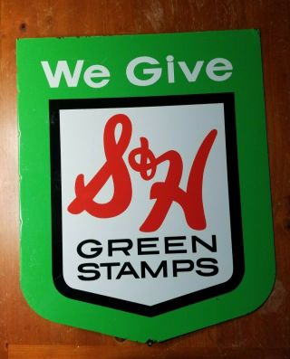 24x19 Double - Sided We Give S&h Green Stamps Flanged Metal Sign Vintage