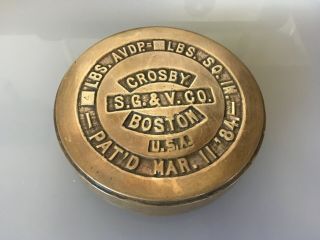 Antique 1884 Crosby S.  G.  & V.  Co.  Brass 4 Pound Scale Weight Boston Paperweight