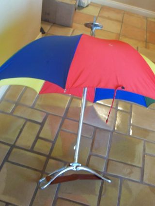 Vintage Featherwate Shooting Stick Seat W/ Multi Colored Umbrella England