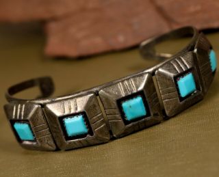 Vintage Old Pawn Navajo Mid Century Handmade 4 Stone Turquoise Sterling Bracelet