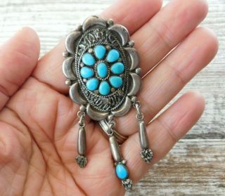 Vtg Old Pawn Zuni Weebothee Sterling Silver Cluster Turquoise Pin Pendant Combo