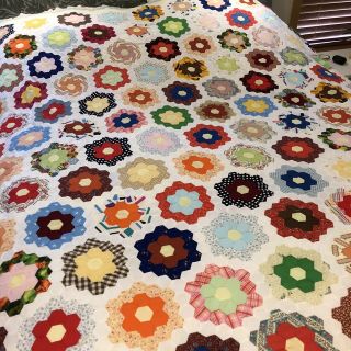 3 Quilt Tops 1 King 2 Full Hand/machine Sewn Grandmother’s Flower Vintage