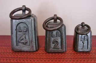Antique Rare English Iron Ring Weights 4 Lb,  2 Lb,  1 Lb Vintage Weight Set