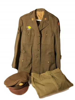 Vintage Wwii Ww2 U.  S.  Army Service Wool Dress Uniform Jacket Trousers Pants Hat