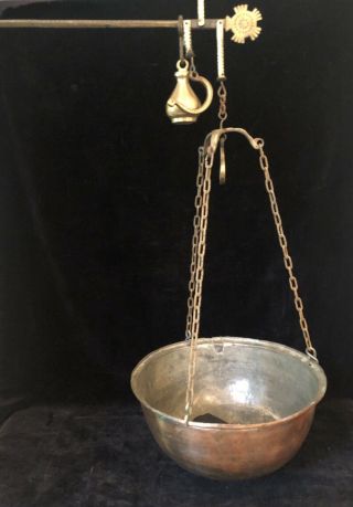 Antique French Country Market/kitchen Balance Beam Scale Copper Basket Brass Top