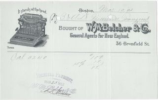 1896 W M Belcher Agents For Caligraph Typewriters Boston Ma Bill Head