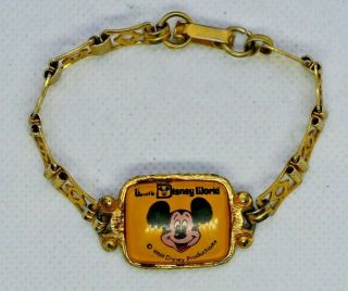 Vintage Walt Disney World Mickey Mouse Gold Tone Bracelet,  Disney Productions