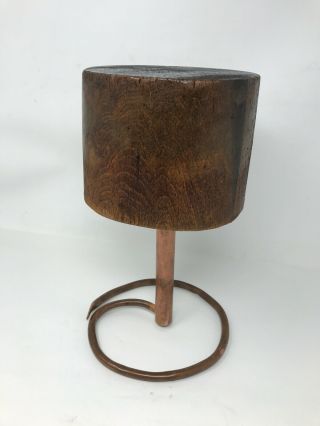 Antique Wooden Hat Form Mold 19 1/2 - 20 " Diam.  With Copper Stand 12 1/2 " Tall
