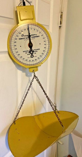 Vintage American Family Hanging Basket Scale,  Yellow,  60 Lb Farmhouse
