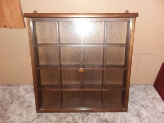 Vintage Wood Shadow Box Hanging 17” Curio Wall Display Case Sliding Glass Usa