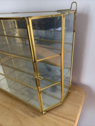 VINTAGE BRASS & GLASS CURIO Display Cabinet Mirrored 3 Shelf EUC 2