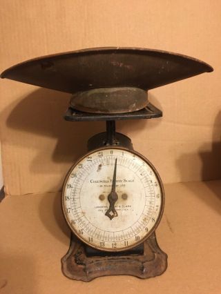 Antique Columbia Family Scale With Scoop Landers,  Frary&clark 24 Lb By Oz