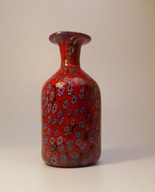 Vintage 1960s Fratelli Toso Murano Red Millefiori Carafe Glass Decanter/bottle