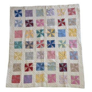 Vintage Hand Stitched Quilt Pinwheel Pattern Approx 74 1/2 " By 65 "