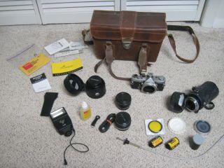 Vintage Olympus Om - 1 35mm Camera W/case Flash & Extra Lens & More Nr
