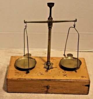 Antique/vtg Brass Copper Balance Beam Scale W/trays
