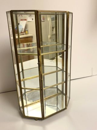 Vintage Brass & Glass Curio Cabinet 3 Shelf Display Case For Miniatures 13 Tall