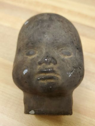 Vtg Cute Cast Iron Doll Head Mold - - 6 " - - Unique - Heavy Metal Toy - Old Patina - Antique