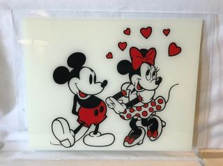 Vintage Walt Disney Mickey Mouse Minnie Large Glass Carnival Mirror Rare Love