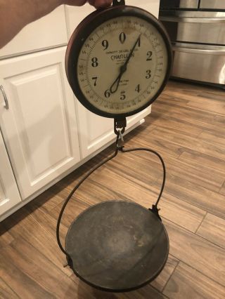 Antique Hanging Produce Scale By John Chatillon Glass Face & Tray