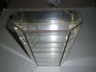 Vtg Mexican Brass And Glass Mirrored Back 5 Shelf Curio Display Cabinet 15.  75 "