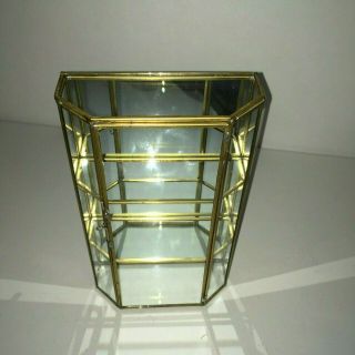 Vintage Brass Glass Curio Display Case Mirrored Wall Mount For Perfume Figurines