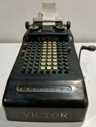 Antique Vintage Victor Hand Crank Adding Machine Office Equipment