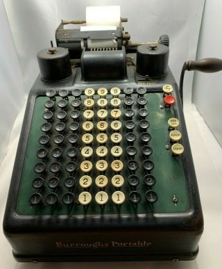 Antique Burroughs Portable 8 Column Hand Crank Adding Machine 8 - 1171908