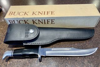 Vintage 120 Buck Knife Fixed Blade With Black Leather Sheath Box