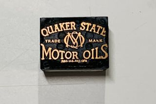 Vintage Letterpress Printing Block Quaker State Gas Oil Advertising Logo