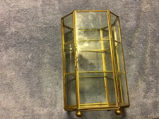 Vtg Brass Curio Glass Shelves Table Top Cabinet Display Case 8.  5” Tall
