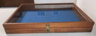 Vintage Wood And Glass Counter Display Case With Hasp For Padlock 24”x18”x3 1/4”