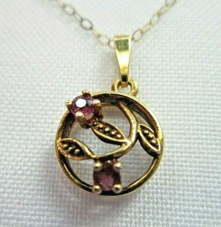Vintage Fine Jewellery 14ct Gold Pendant With Rubies On Fine Trace Chain