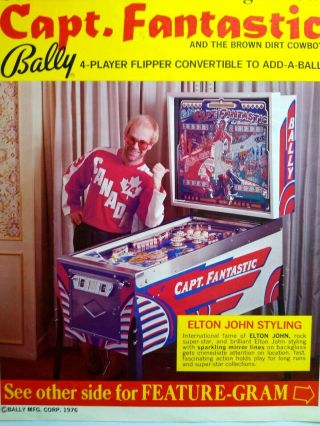 Elton John Capt Fantastic Pinball Flyer Bally 1976 Pop Rock Icon Art