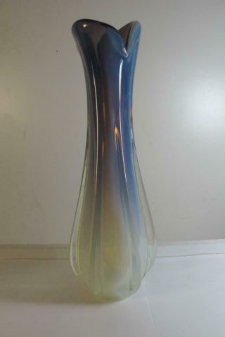 Vintage Murano Art Glass Fratelli Toso Plum Blue Opalescent Propeller Vase 15 "