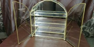 Vintage Franklin Glass & Brass Mirror Back Curio Wall Cabinet Display Case