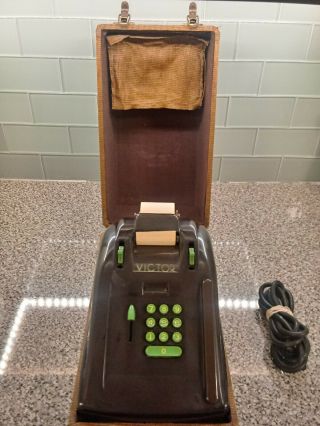 Rare Victor Green 10 - Key Adding Machine Bakelite Brown Vintage With Case