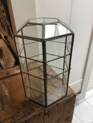 Glass & Brass Curio Cabinet Display Case Hinged Door Perfect